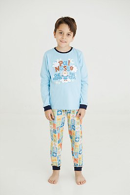 Pijama Longo Infantil Pai Nosso – Brilha no Escuro - Azul