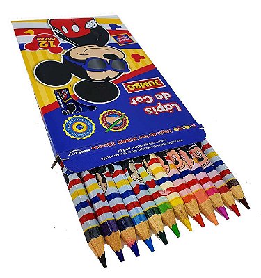 Lápis de Cor Infantil Jumbo 12 Cores Mickey Molin Escolar