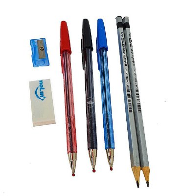 Kit Office Seven 7 Pçs Molin Caneta Lápis Borracha Apontador