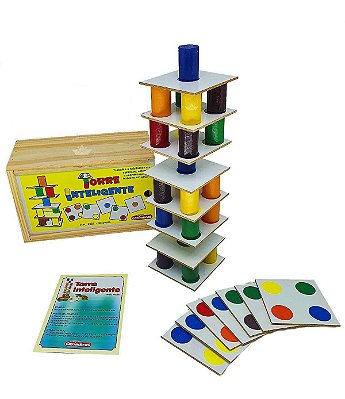 Jogo Torre Inteligente Carimbras Madeira Pedagógico
