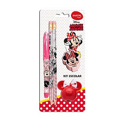Kit Material Escolar Minnie 5 Pçs Caneta Molin Infantil