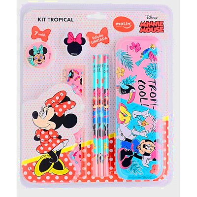 Kit Material Escolar Tropical Minnie 7 Pçs Molin
