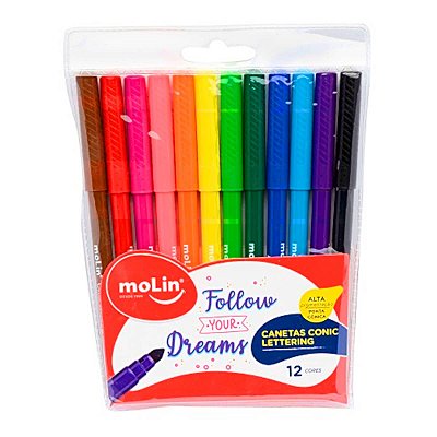 Caneta Conic Lettering Follow Your Dream 12 Cores Molin