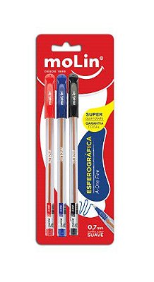 Kit 3 Canetas Azul Preta Vermelha Esferográficas A-One Fine