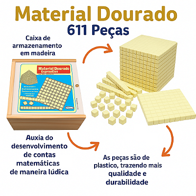 Material Dourado Plastico 611 peças em Caixa de Madeira Carimbras