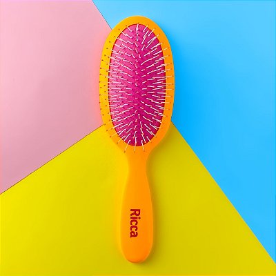 Escova de Cabelo Mágica Desembaraçante Oval Almofadada Mega Hair Laranja