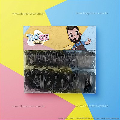 Elásticos para Cabelo (Borrachinha/Liguinha) de Silicone Resistente Pequeno e Grande Preto 140 unid