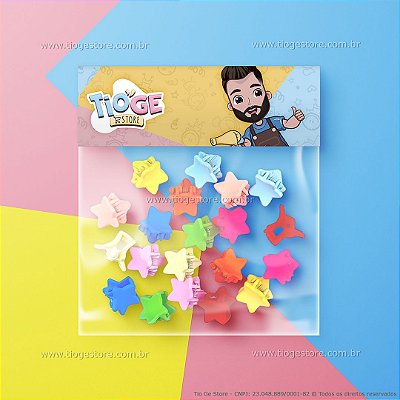 Presilhas para Cabelo modelo Estrela (Piranha/Garras) Pequenas Cores Candy 20 unid
