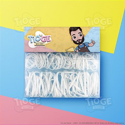 Elásticos para Cabelo (Borrachinha/Liguinha) de Silicone Resistente Pequeno e Grande Branco 140 unid