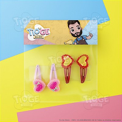 Presilhas para Cabelo Pequenas (Tic Tac) com Enfeite Coração Rosa Vermelho 4 unid (2 pares)