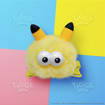 Monstrinho Bolinha de Pelúcia Pequeno Presilha Cabelo Maluco Bichinho Olhos Grandes Fofo Engraçado Pikachu Amarelo