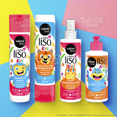 Kit 4 Completo Meu Liso Kids Cabelos Lisos Infantil Shampoo + Condicionador + Creme Pentear + Spray Desembaraçante