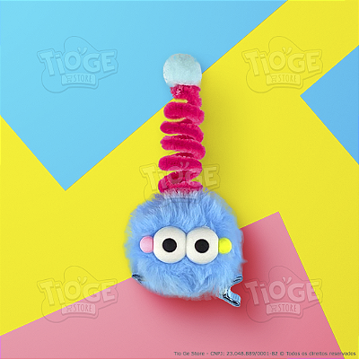 Monstrinho Bolinha de Pelúcia Antena Espiral Presilha Cabelo Maluco Bichinho Olhos Grandes Fofo Engraçado Azul Pink