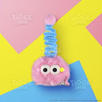 Monstrinho Bolinha de Pelúcia Antena Espiral Presilha Cabelo Maluco Bichinho Olhos Grandes Fofo Engraçado Rosa Azul