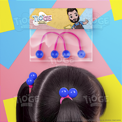 Elásticos de Cabelo Bolinha Candy Prende Fácil Infantil (Xuxinha/Rabicó) Rabo de Cavalo Azul Pink 2 unid (1 par)