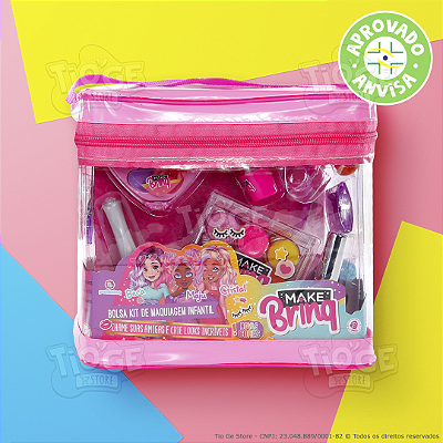 Bolsa Necessaire Maquiagem Infantil Kit Completo Sombra Gloss Brilho Batom Brincar de Maquiar Aprovado Anvisa Makebrinq