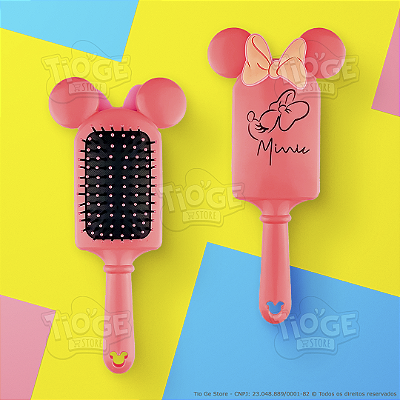 Escova de Cabelo Minnie Mouse Fofa Infantil Desembaraçante Almofada Cerda Ultramacia Orelhinha 3D Laço Bege Cor Rosa