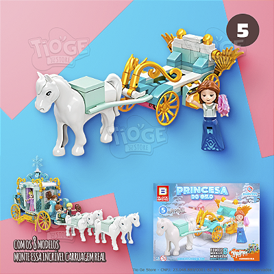 Blocos de Montar e Desmontar Princesa do Gelo (Nº 5) Carruagem de Gelo Colecionar Carruagem Real Block Brinq 88 Peças