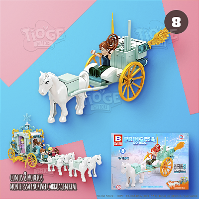 Blocos de Montar e Desmontar Princesa do Gelo (Nº 8) Carruagem Voadora Colecionar Carruagem Real Block Brinq 97 Peças