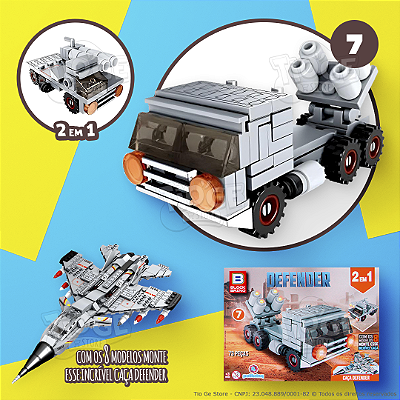 Blocos de Montar e Desmontar Defender (Nº 7) Caminhão MíssiI 2 em 1 Colecionar Avião Caça Block Brinq 73 Peças