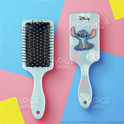 Escova de Cabelo Stitch Fofa Infantil Desembaraçante Almofada Cerdas Ultramacias Aplique Emborrachado 3D Azul Claro