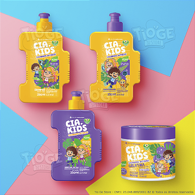 Kit 4 Cachinhos Naturais Cia Kids Cabelos Ondulados e Cacheados Infantil Shampoo + Condicionador + Creme + Gelatina