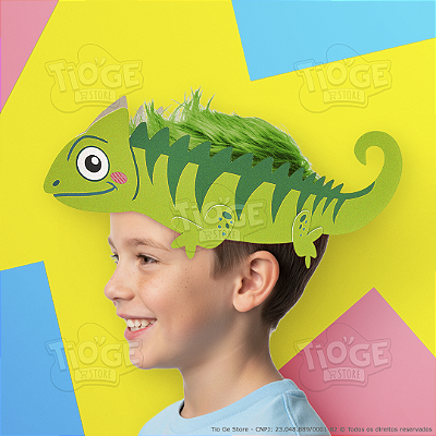 Cabelo Maluco Infantil Camaleão Verde de EVA Fantasia Festa Escola Criativa Engraçada 1 unid