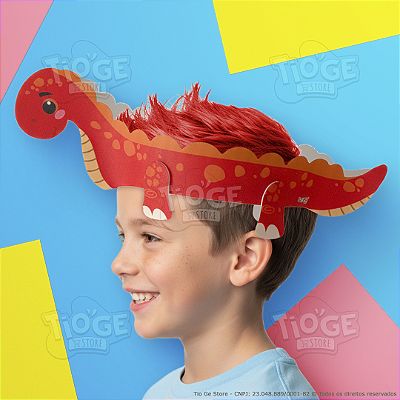 Cabelo Maluco Infantil Dinossauro Vermelho de EVA Fantasia Festa Escola Criativa Engraçada 1 unid
