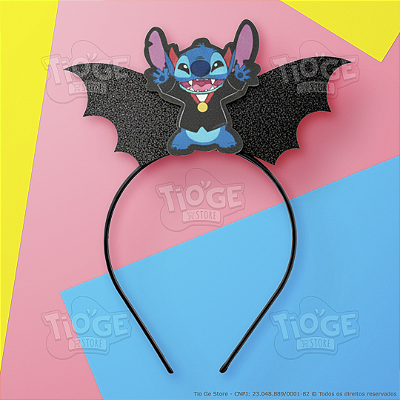 Arco Tiara Infantil Stitch Vampiro com Asas de Morcego Preto em EVA com Glitter Halloween Confortável 1 Unid