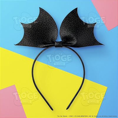 Arco Tiara Infantil Laço de Morcego em EVA com Glitter Halloween Confortável Preto 1 Unid