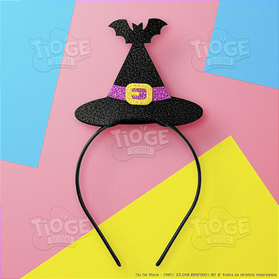 Arco Tiara Infantil Chapéu de Bruxa em EVA com Glitter Halloween Confortável Preto 1 Unid