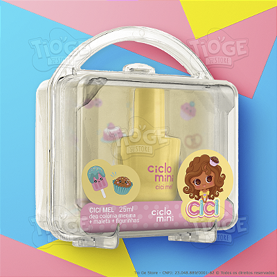 Estojo Maleta Perfume Infantil Cici Mel Ciclo Mini Deo Colônia Presente 25ml + Cartela de Figurinhas