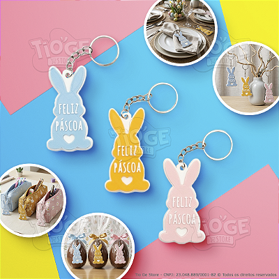 Kit 3 Chaveiros Coelhinho Feliz Páscoa Tag Presente Lembrancinha Osterbaum Enfeite Porta Guardanapo