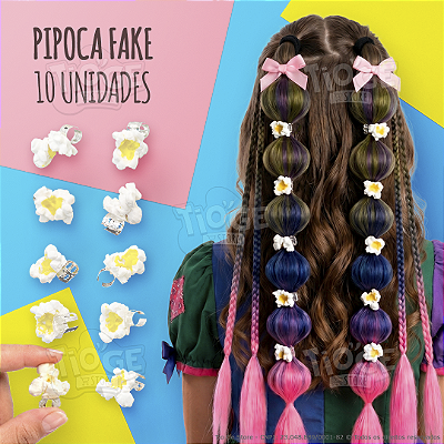 Presilhas de Cabelo Pipocas Fake com Anel Metálico Infantil Festa Junina Acessórios Aplique 10 unid