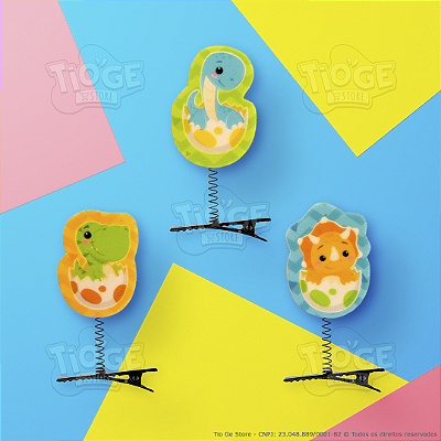 Presilhas Cabelo Maluco Dinossauro Baby Aplique EVA Bico de Pato Menino Menina Infantil 3 Unid