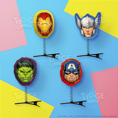 Presilhas Cabelo Maluco Heróis Vingadores Aplique EVA Bico de Pato Menino Menina Infantil 4 Unid