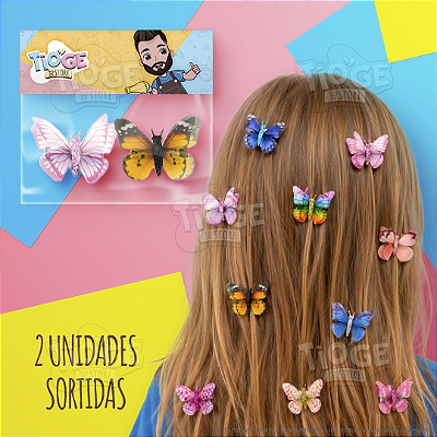 Borboletas Coloridas Realistas Cabelo Maluco Presilha Bico de Pato Menino Menina Acessório Infantil 2 Unid Sortidas