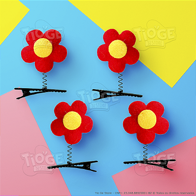 Presilhas Cabelo Maluco Flor Vermelha Bico de Pato Menina Menino Acessório Infantil Divertido Criativo Fácil 4 unid