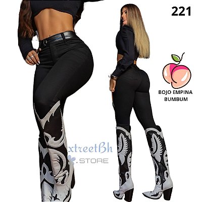 Calça Preta com Lycra cós envernizado