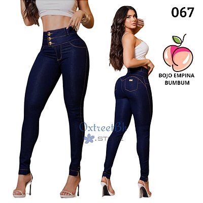 Calça azul royal cós duplo com bojo empina bumbum