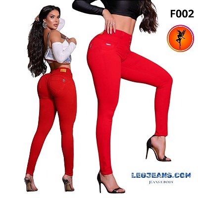 Calça skinny vermelha com lycra e cós super alto