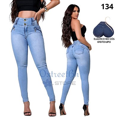 Calça delave com lycra e elastico no cós