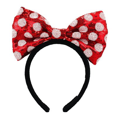Tiara Minnie Laço Vermelho com Branco Brilhante