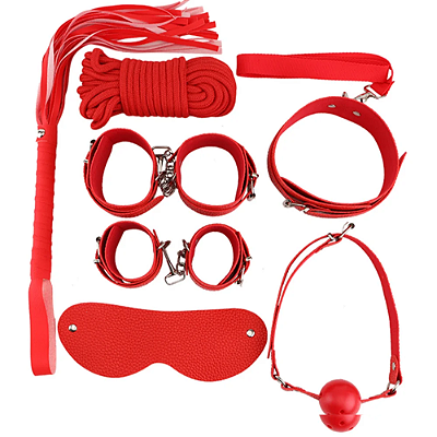 KIT SADO BONDAGE VERMELHO - BDSM 8 EM 1 PEÇAS