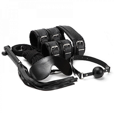 KIT SADO SENSAÇÕES ERÓTICO BANDAGE 7 EM 1 - PRETO
