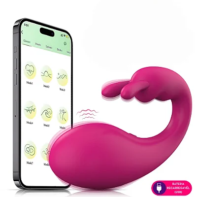 VIBRADOR LUXO PONTO G COM ESTIMULADOR CLITORIANO POR APLICATIVO