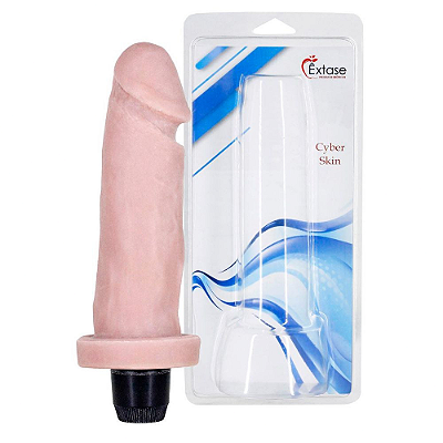 PROTESE PÊNIS REALÍSTICO CYBER SKIN 15X4CM COM VIBRO ÊXTASE