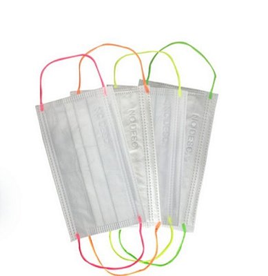 Máscara Descartável Adulto Branca com Elástico Neon Caixa Com 50 Unidades