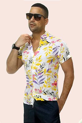 Camisa estampada de botão em viscose