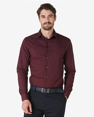 Camisa Manga Longa Masculina Social Slim Bordô